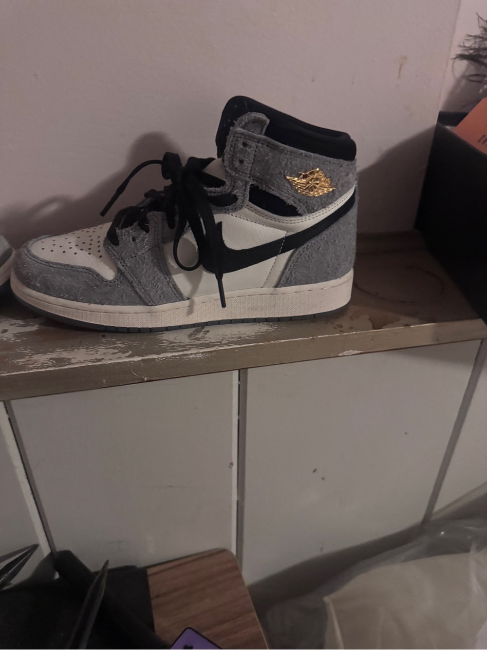 Kids High-Top Sneakers in Gray/White with Black Accents